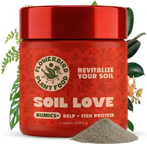 Flowerbird Soil Love - Alimento vegetal premium y fertilizante para plantas | Humics, algas prensadas en frío e hidrolizado de pescado | Enmienda