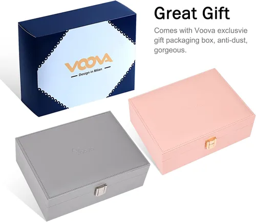 Miniatura 7 de Voova - Joyero organizador para mujeres y niñas, 2 capas de almacenamiento de joyas grandes para hombres, soporte para joyas de piel sintética