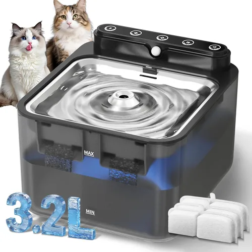 Miniatura 9 de Fuente de agua inalámbrica para gatos, funciona con pilas, fuentes de agua para gatos en interiores, bomba extraíble de 108 oz/3.2 L, sensor