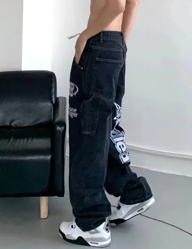 Miniatura 3 de Y2k Jeans - Pantalones de mezclilla para hombre, holgados, vintage, gráficos, estéticos, hip hop, pantalones de mezclilla Y2k Fashion Streetwear