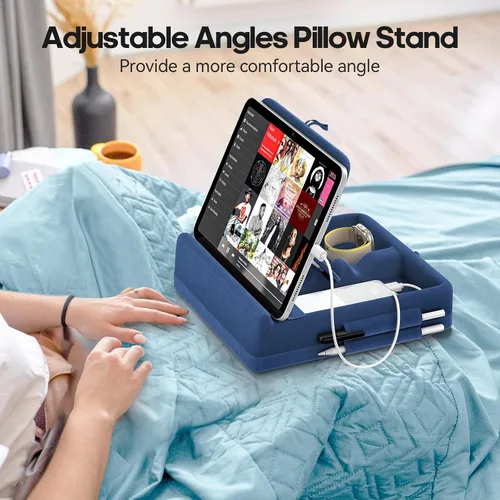 Miniatura 3 de KDD - Soporte de almohada para tableta con almacenamiento, soporte plegable para iPad para regazo, escritorio y cama, base de almohadilla suave