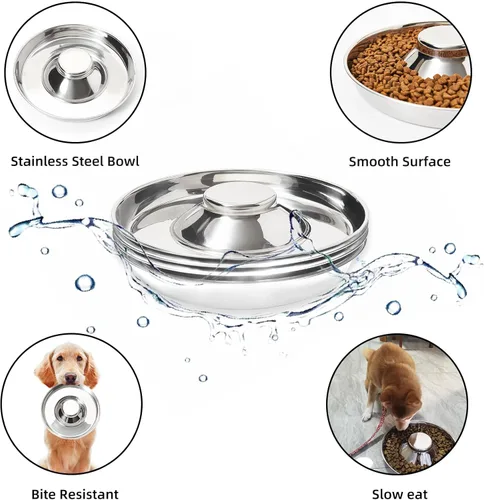 Miniatura 3 de Paquete de 2 cuencos de acero inoxidable para cachorros, comedero para múltiples mascotas, comida para perros y agua, destete de alimentación