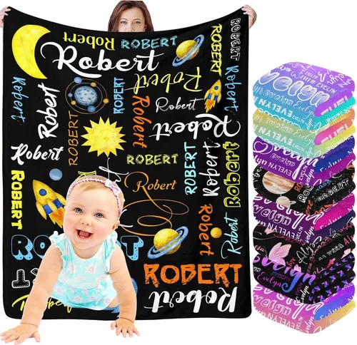 Miniatura 8 de InterestPrint Manta de bebé personalizada con nombre, lindo muñeco de nieve negro, manta personalizada con nombre para niños, niñas, niños, manta