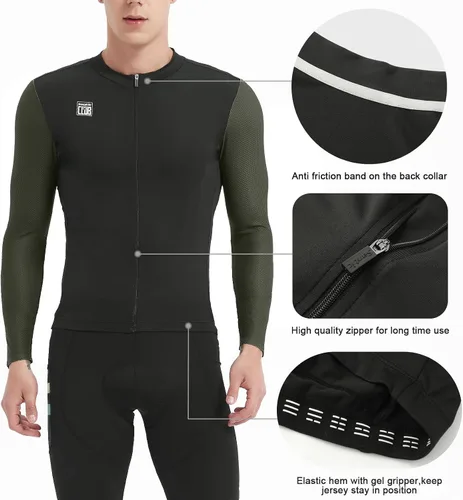 Miniatura 10 de Santic - Camiseta de ciclismo para hombre, manga larga, reflejante, cremallera completa, con bolsillos