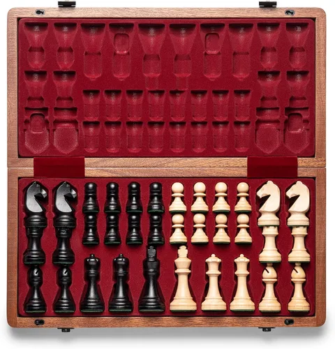 Miniatura 11 de A&A - Caja de ajedrez y damas de madera plegable de 15 pulgadas