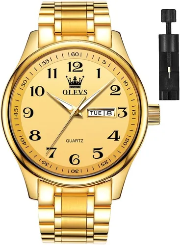 OLEVS Reloj para hombre vestido de negocios diamante analógico cuarzo fecha lujo clásico acero inoxidable impermeable luminoso dos tonos reloj de