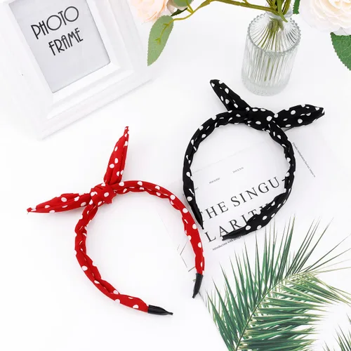 Miniatura 7 de TOBATOBA Diademas de lazo para mujeres y niñas, paquete de 2 diademas de lunares, lindas orejas de conejo, accesorios para el cabello, rojo y negro