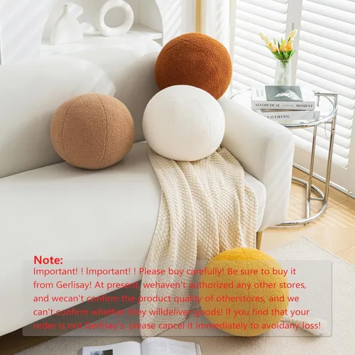 Miniatura 3 de Almohada de Bola de 11.8 Pulgadas, Almohadas Redondas Nórdicas de Lanzar Bouclé, Almohada de Bola con Forma de Esfera, Almohada Decorativa Redonda
