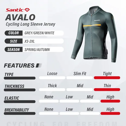 Miniatura 3 de Santic - Camiseta de ciclismo para hombre, manga larga, reflejante, cremallera completa, con bolsillos