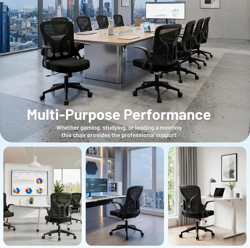 Miniatura 9 de Silla de oficina ergonómica con soporte lumbar ajustable, silla de malla transpirable con respaldo alto con función de inclinación de 120° y Negro