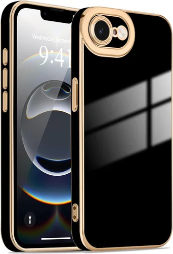 Miniatura 165 de Lafunda Diseñada para iPhone 13 Pro, fundas lujosas con chapado lindo para mujeres y niñas, elegante borde dorado, a prueba de golpes, TPU con funda