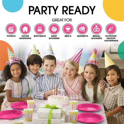 Miniatura 6 de Party Solids Cerise - Platos de plástico para fiestas, platos desechables de 7 pulgadas para suministros de fiesta, 100 piezas, juego de vajilla