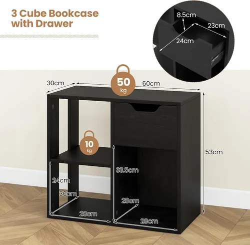 Miniatura 9 de LOKO 3-Cube Bookshelf with Drawer Set of 2, 2-Tier Open Shelf Bookcase, Freestanding Display Shelf, Modern Home Storage Organizer, Shelving Unit for