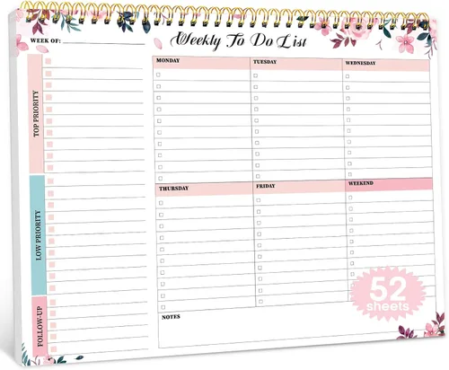 Taja Bloc de notas semanal con 52 hojas sin fecha (8.5 x 11 pulgadas), planificador semanal de escritorio para mujeres y hombres, trabajo y hogar,