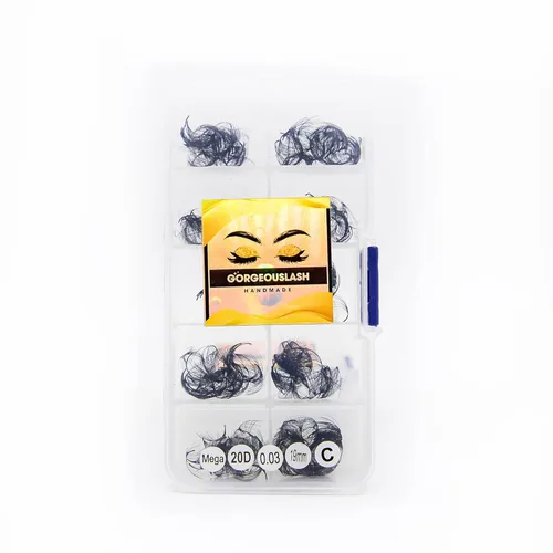 Miniatura 41 de Extensiones de pestañas 20D, 25D. 500 abanicos de pestañas prefabricados. Extensiones de pestañas. Hechas a mano (20D - rizo D - 0.03, 0.55 pulgadas)
