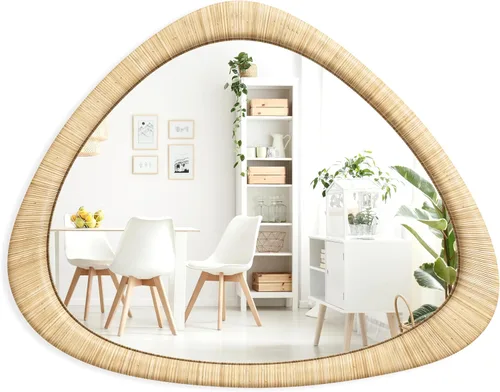 Barnyard Designs Espejo de baño de ratán, marco de mimbre hecho a mano, estilo rústico, estilo granja, espejo bohemio para decoración de pared de