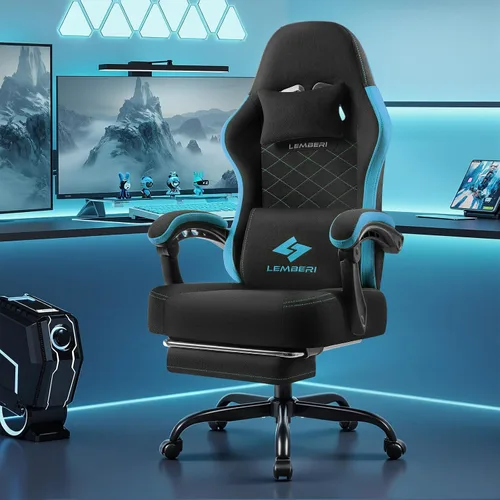 Miniatura 8 de LEMBERI Silla para videojuegos, sillas de videojuegos grandes y altas de tela con reposapiés, soporte lumbar de masaje, silla ergonómica