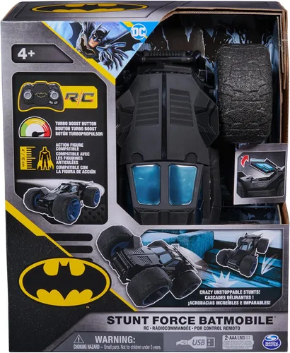 Miniatura 2 de DC Comics, Batman Stunt Force Batmobile, auto de control remoto para interiores, Turbo Boost y trucos locos, juguetes coleccionables de superhéroes