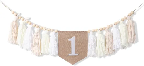 Miniatura 10 de Cartel de primer cumpleaños, tema de borla rosa para niña, decoración de fiesta de primer cumpleaños, telón de fondo de fotos, para colgar en la Azul