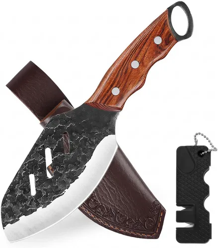 KOFERY Cuchillo de carnicero serbio forjado a mano con espiga completa martillado de acero 4Cr13MoV para cocina, campamento y barbacoa | Cuchillo de