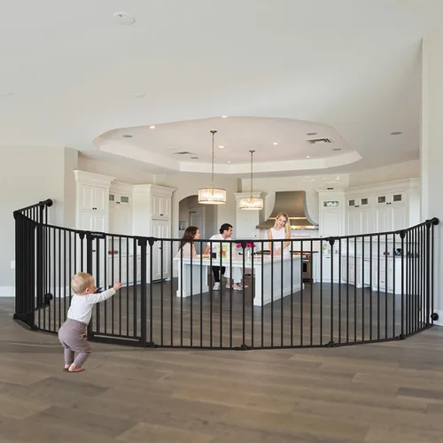 Miniatura 8 de Puerta extra ancha para bebés de 150 pulgadas, puerta de seguridad infantil para patio de juegos, puertas para perros con puerta de cierre Blanco