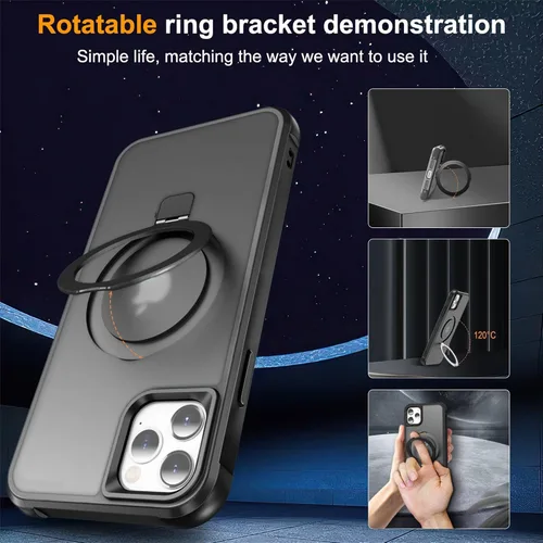 Miniatura 2 de SKYLMW - Funda compatible con iPhone 11 de 6.1 pulgadas, con soporte magnético invisible tipo anillo, funda translúcida de grado militar, compatible