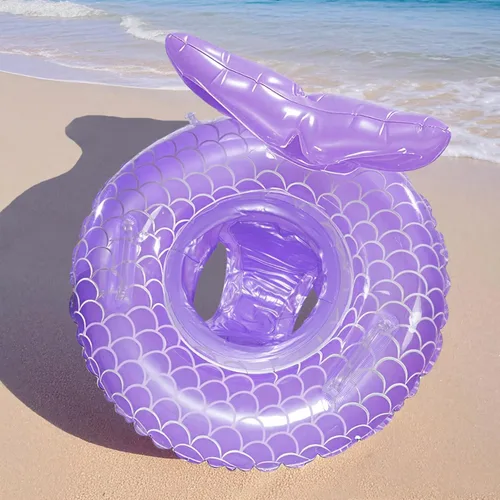Miniatura 4 de Flotador de piscina para bebé, anillo inflable de sirena con asa de asiento, flotadores de piscina para bebés y niñas pequeños Morado