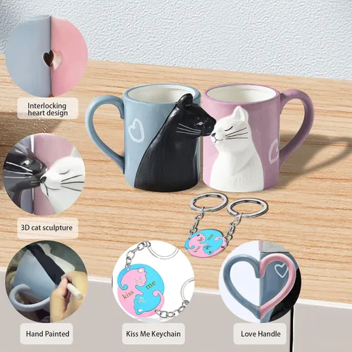Miniatura 3 de Regalos para parejas Linda taza de gatos besándose Artículos a juego para parejas Tazas de cerámica para café para regalos de boda Aniversario