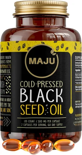 Miniatura 8 de Maju Superfoods Cápsulas de aceite de semilla negra, prensado en frío, 2% timoquinona, 100% aceite de semilla de comino negro turco, Nigella sativa