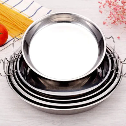Miniatura 4 de Hemoton Placa de vapor de acero inoxidable con asas, bandeja de vapor reutilizable de 9.44 pulgadas para fideos fríos, pasteles de arroz para servir