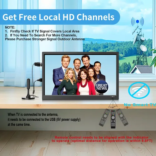 Miniatura 2 de Feihe Televisor de cocina pequeño de 15.6 pulgadas con sintonizador ATSC/HDMI/USB/AV, soporte de acero de TV integrado y control remoto