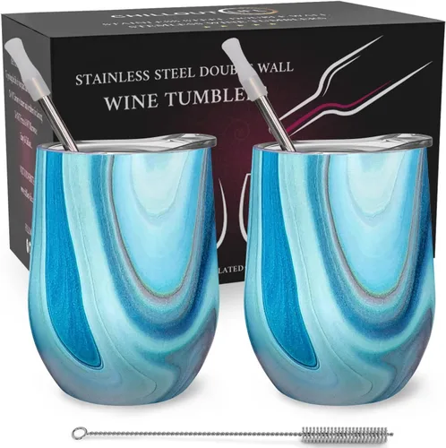 Miniatura 10 de CHILLOUT LIFE Vasos Térmicos de Vino de Acero Inoxidable de 12 oz Paquete de 2 - Vasos de Vino con Aislamiento al Vacío de Doble Pared con Tapas