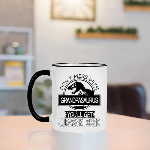 Miniatura 3 de Taza con texto en inglés «Don't Mess With Grandpasaurus You'll Get Jurasskicked», regalos de cumpleaños para el día del padre para el abuelo