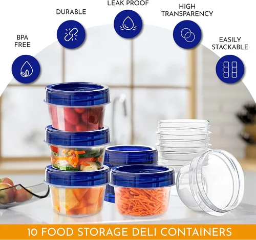Miniatura 2 de AQUA BLUE Recipientes de almacenamiento para congelador de sopa con tapas superiores giratorias [16 onzas – paquete de 10 unidades] Recipiente