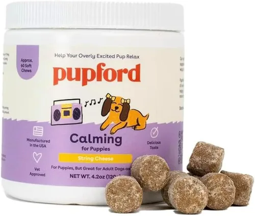Pupford Suplemento calmante para perros, masticables calmantes naturales para perros con ansiedad, apoya la relajación y la regulación emocional,