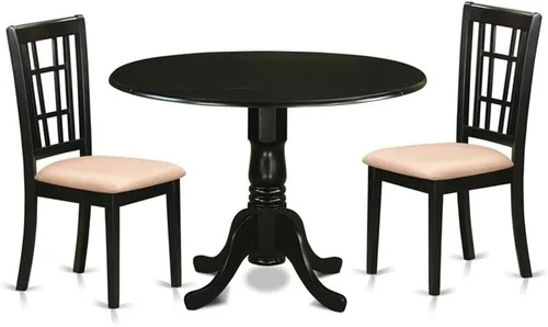 East West Furniture DLNI3-BLK-C - Juego de comedor de 3 piezas que contiene una mesa de comedor redonda con gotas y 2 sillas de cocina tapizadas de