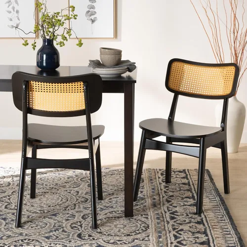 Miniatura 2 de Baxton Studio Tafari Mid-Century - Juego de sillas de comedor de 2 piezas con acabado marrón oscuro y ratán