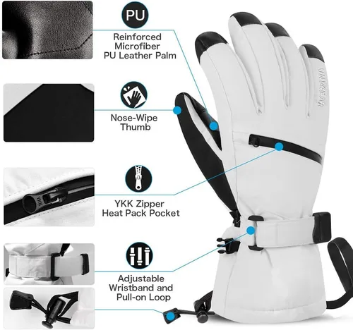 Miniatura 5 de Guantes de esquí Unigear impermeables para pantalla táctil, guantes de snowboard, para clima frío, para hombres y mujeres.