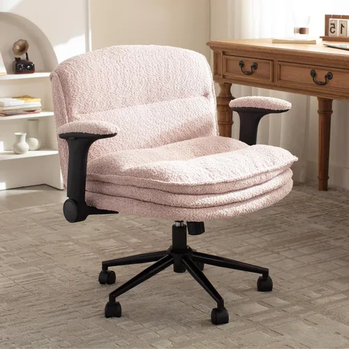 Dowinx Silla cruzada con brazos y ruedas abatibles ajustables, cómodo sillón ergonómico de escritorio de oficina con cojines de 3 capas, silla de