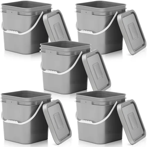Miniatura 15 de Mumufy 5 piezas de 13.25 litros de cubeta cuadrada de grado alimenticio con tapa, cubeta cuadrada con asas de plástico para almacenamiento de Blanco