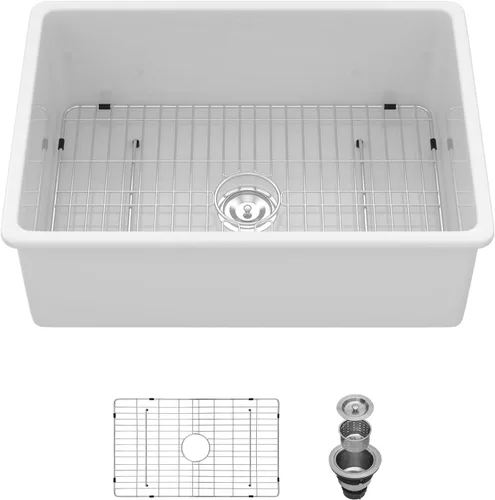 Miniatura 12 de Sarlai White Undermount/Drop In Kitchen Sink 24 x 18 Inch Laundry Sink 11 Inch Extra Deep White Fireclay Ceramic Single Bowl Dual-mount Utility
