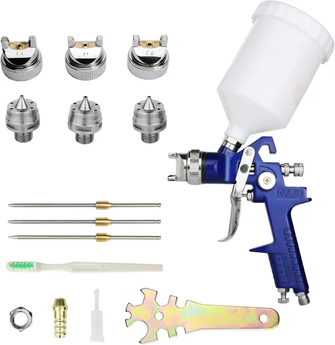 HVLP - Pistola rociadora con boquillas reemplazables de 1.4mm 1.7mm 2.0mm, tapa de aguja, kit de pistola rociadora de pintura de aire para