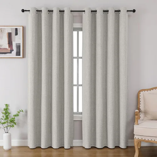 Miniatura 15 de CUCRAF Juego de 2 paneles de cortinas 100% opacas de 54 pulgadas de largo, cortinas texturizadas de lino para oscurecer la habitación, con ojales