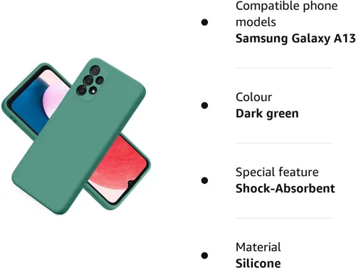 Miniatura 8 de Vancle Funda de silicona para Samsung Galaxy A13 4G, a prueba de golpes, con forro de microfibra para Samsung Galaxy A13 4G, color verde oscuro