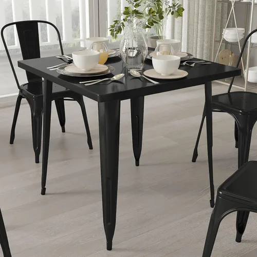 Miniatura 4 de Merrick Lane Nash - Mesa de comedor para interiores y exteriores, acabado con recubrimiento en polvo negro, parte superior cuadrada de 31.5
