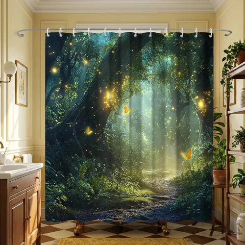 Miniatura 6 de Cortinas de ducha de bosque encantado, cortinas de ducha verdes de jardín natural para baño, divertida decoración de baño de poliéster impermeable