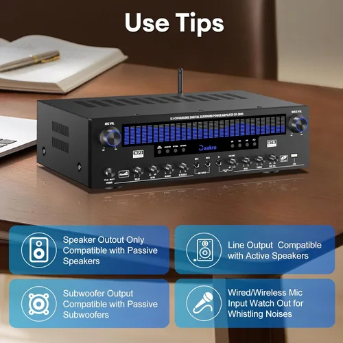 Miniatura 7 de Daakro Receptores estéreo amplificador de audio para el hogar con pantalla DSP, 300 W de potencia nominal 5.1 canales receptor Bluetooth