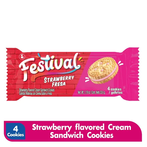 Miniatura 7 de Festival Galletas de fresa Galletas sándwich de fresa crema Tintes naturales y bajo en sodio Alto contenido de crema 14.6 onzas