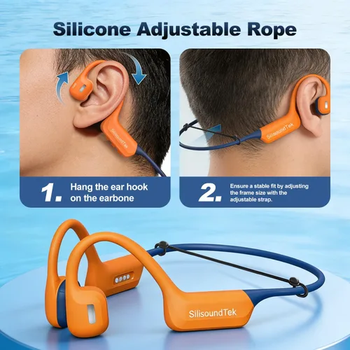 Miniatura 8 de Auriculares de natación de conducción ósea, auriculares subacuáticos impermeables IP68, Bluetooth 6.0 y MP3 con tarjeta de memoria de 32 GB, Naranja