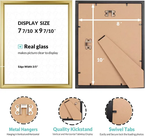 Miniatura 3 de LaVie Home - Marco de fotos (6 unidades), diseño simple con cristal de alta definición, para montaje en pared y en mesa, colección clásica, Dorado